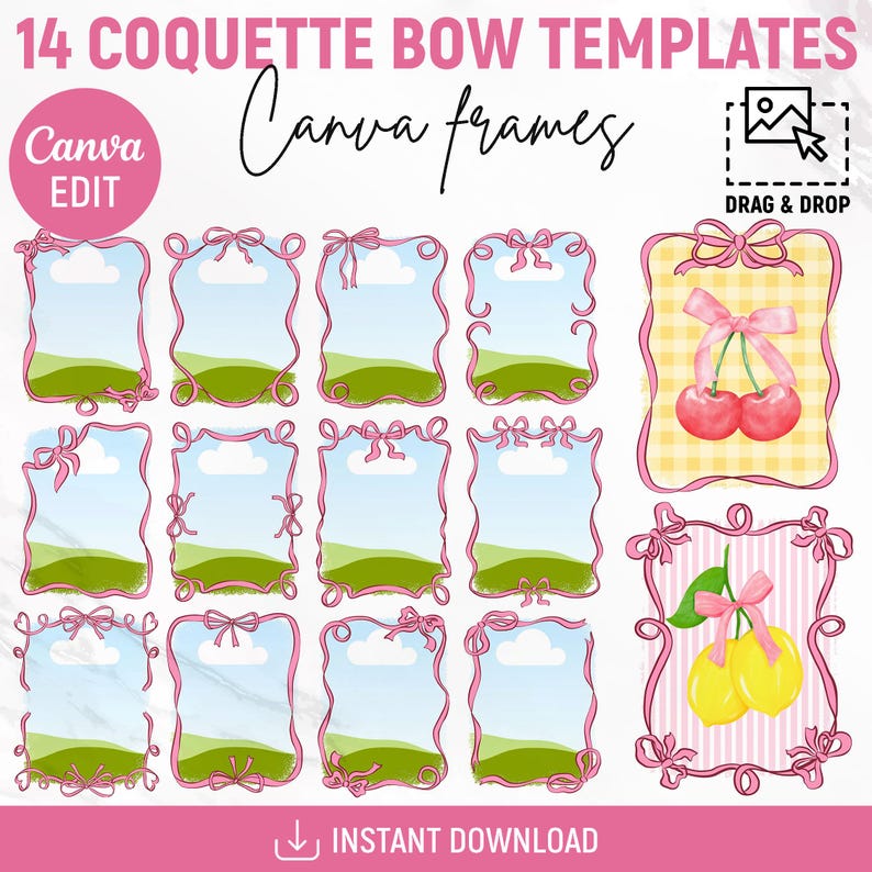Coquette Bow Canva Frame Template, Canva Frames, Coquette Bow Border ...
