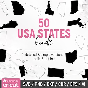 50 US Bundesstaaten von Amerika svg, 50 US Bundesstaate svg Bündel, USA Karte svg, USA Karte svg, 50 US Bundesstaaten, Cricut, Silhouette, digitaler Download