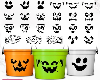 Halloween MacBoo Bucket Face Svg Bundle, Halloween Buckets, Vintage Trick or Treat Buckets, Halloween Face Svg, Cut Files, Instant Download
