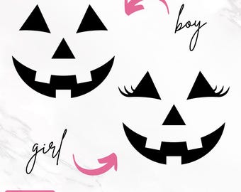 SVG de visage de citrouille, SVG de visage de Jack-O-Lantern, SVG d'Halloween, Visages d'Halloween, Visages de citrouille garçon et fille, Motifs de sublimation, Téléchargement instantané