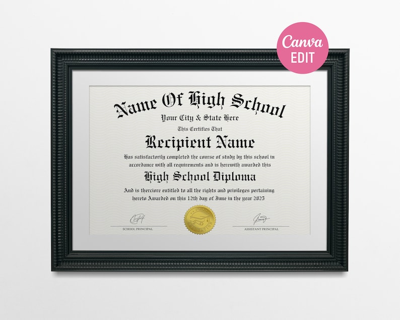 High School Diploma, Home School Diploma, Diploma Template, Printable Certificate With Seal, Diploma Replica Template, Canva Editable image 2