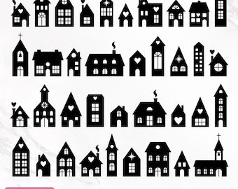 Houses Plotter Files Svg, House Clipart, Christmas Houses Svg, Home Bundle, Laser Cut Files, Cricut, Silhouette, Glowforge, Instant Download