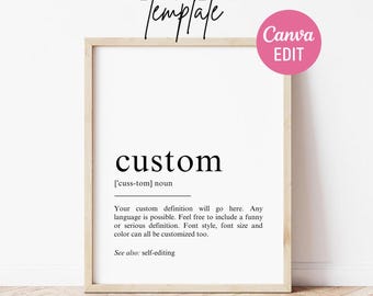 Custom Definition Print Template, Definition Poster, Custom Quote Print, Definition Wall Art, Dictionary Art, Printable, DIY, Canva Editable