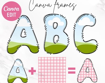 Editable Canva Frame Letters, Uppercase Lowercase & Numbers, Drag and Drop, Fillable Alphabet Font, Canva Frame Template, Canva Editable