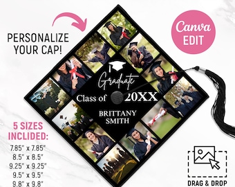 Personalisierter Abschluss Cap Topper, benutzerdefinierter grad Cap Topper, Klasse von 2026, Abschlussvorlage Сollage, DIY Abschlusskappe, Canva bearbeitbar