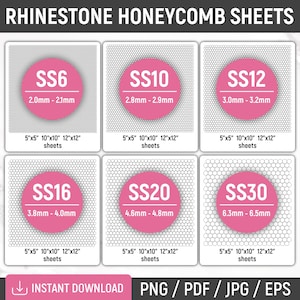 Strass Wabe Sheet Bundle, SS6, SS10, SS12, SS16, SS20, SS30, Blank Strass Muster, Strass Vorlage, Wabenmuster