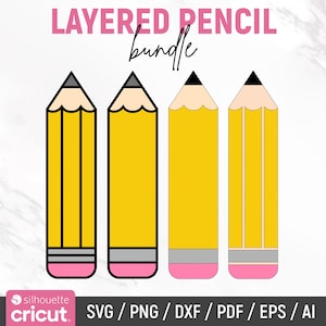 Lápis em camadas Svg, Lápis Svg, Escola Svg, Presentes para professores Svg, Ornamento de volta às aulas Svg, Arquivos cortados, Cricut, Silhueta, Download instantâneo