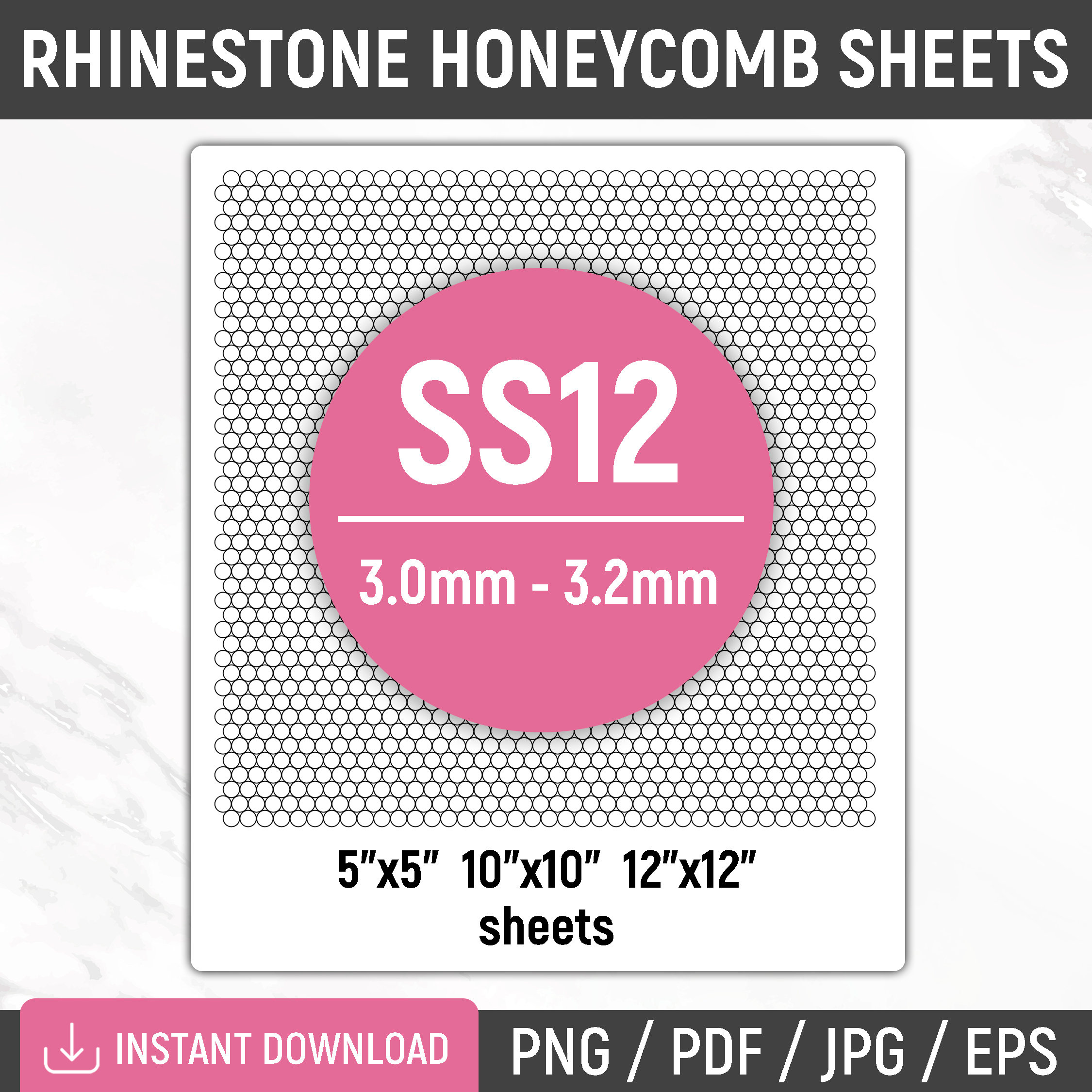 Rhinestone Honeycomb Sheet Bundle, SS6, SS10, SS12, SS16, SS20, SS30 ...
