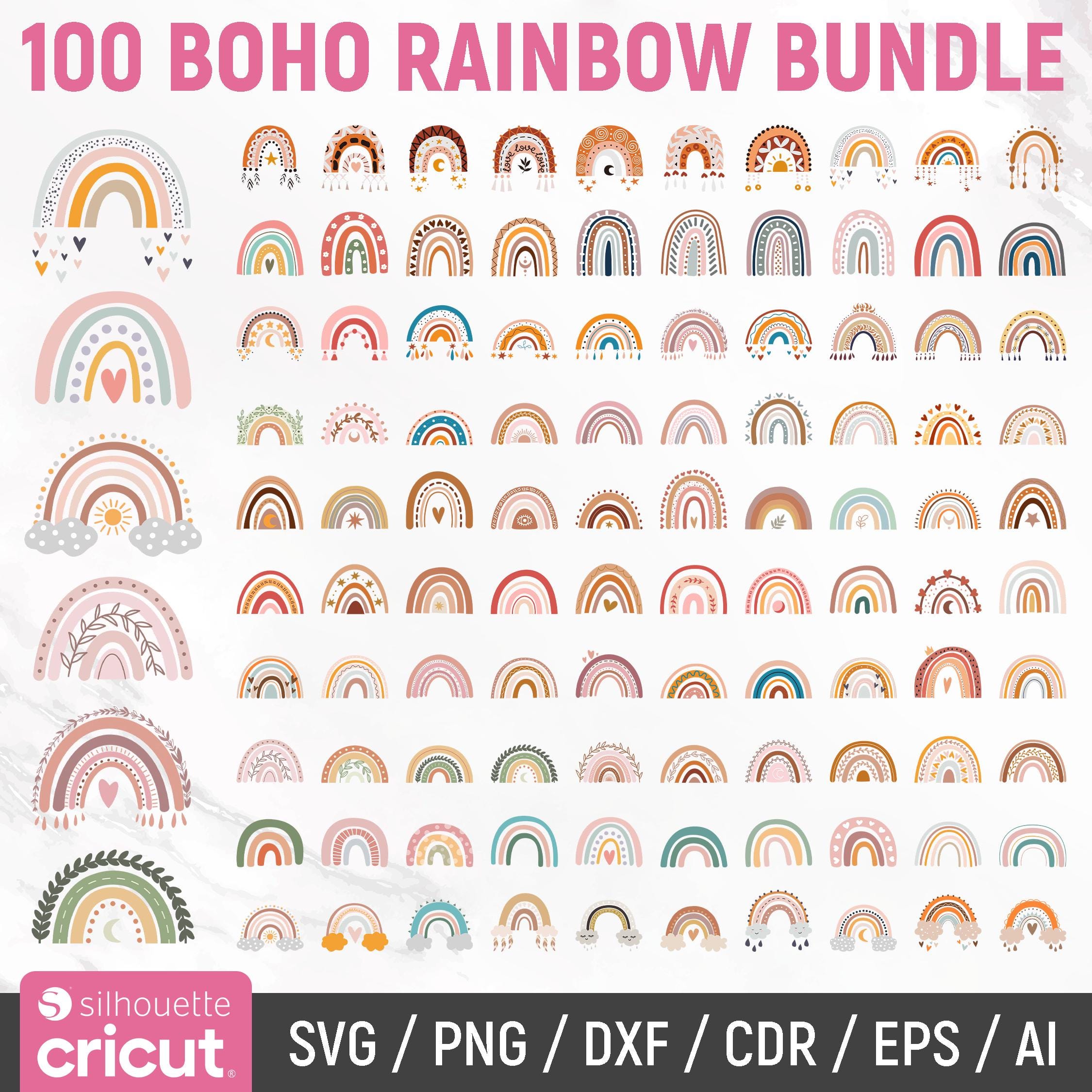 100 Boho Regenbogen SVG BUNDLE, niedlicher Regenbogen Schmuck, Boho Regenbogen Clipart, Regenbogen Schmuck, handgezeichneter Regenbogen, Boho Aufkleber, Png, digitaler Download