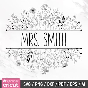 Floral Border Svg, Floral Frame Svg, Flower Border Svg, Split Monogram Svg, Floral Monogram Svg, Wildflower Svg, Hand Drawn Svg, Floral Svg