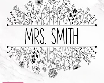 Borde floral SVG, Marco floral SVG, Borde de flores SVG, Monograma dividido SVG, Monograma floral SVG, Flor silvestre SVG, Dibujado a mano SVG, Floral SVG