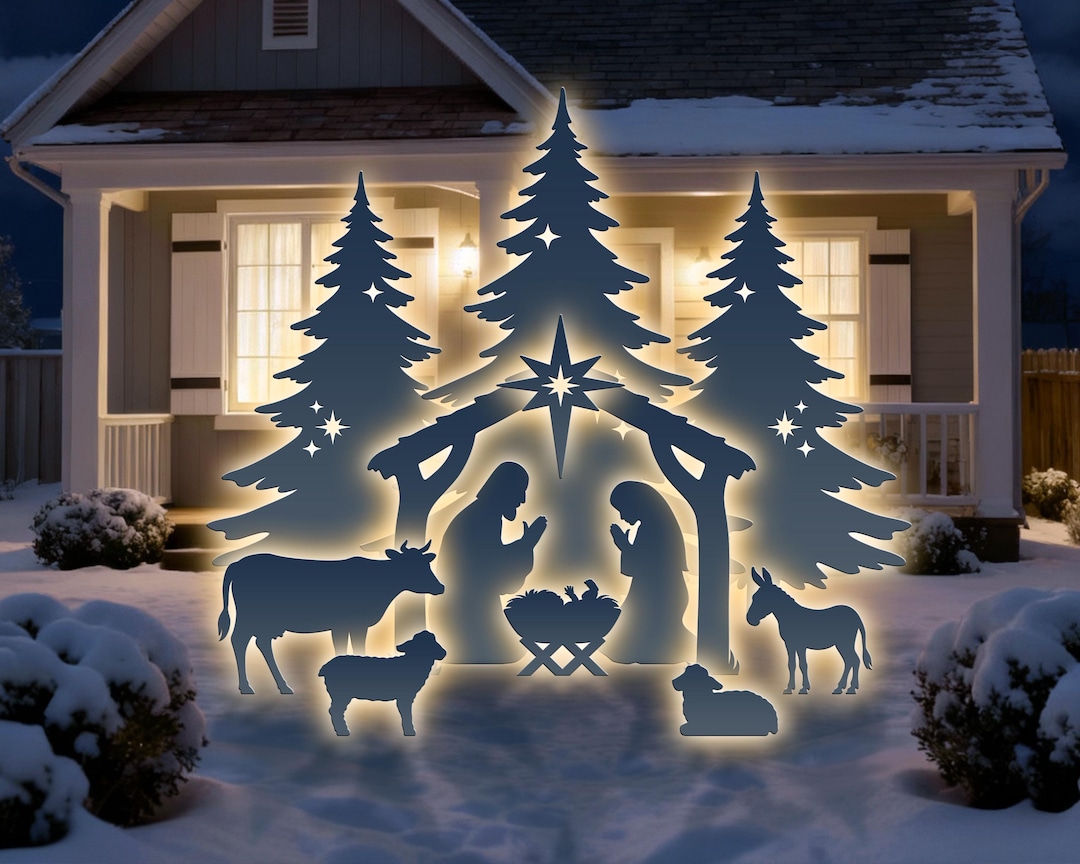 Nativity Scene and Christmas Tree Template, Christmas Scene Lawn Decor ...