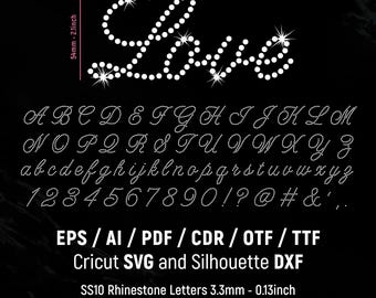 Police d'écriture cursive strass, SS10, Alphabet strass, Lettres et chiffres strass, Police manuscrite, Cricut, Silhouette, Téléchargement instantané