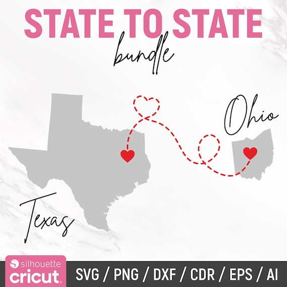 State to State Svg Bundle, Dotted Line Svg, 50 States Svg, Long Distance Vector, Clipart, Vector, Cricut, Silhouette, DIY, Digital Download