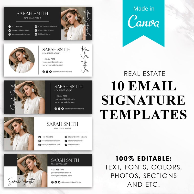 Email Signature Template, Realtor, Clickable, Gmail, Modern, Professional, Real Estate, Two Photo or Logo, Email Footer, Canva Editable image 1