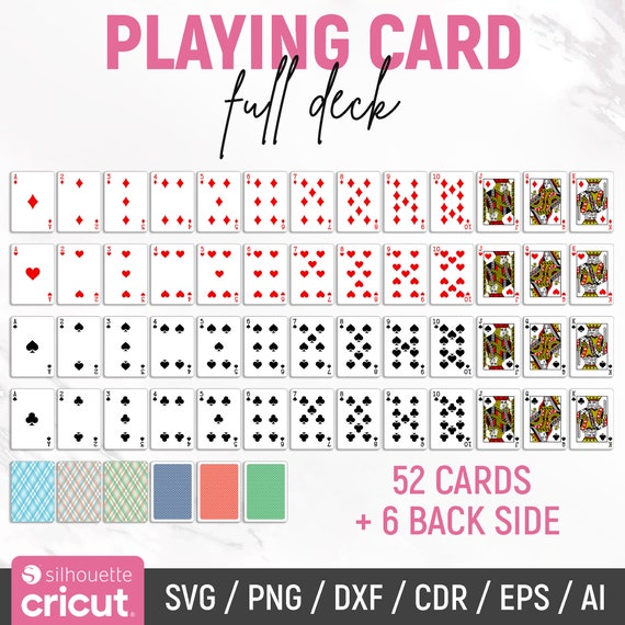 Playing Cards Svg, Aces Svg, Poker Cards Svg, Full Deck Playing Cards, Card Suits Svg, Royal Flush, Cards Clipart, DIY, Instant Download