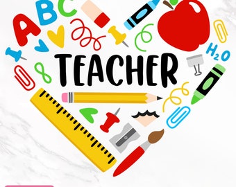 Lehrer Herz SVG, Lehrer-Svg, zurück in der Schule, Lehrer-Geschenk, Lehrer-Shirt-Svg, Schulbedarf-Svg, Sublimationsdesign, Cricut-Schnitt-Datei