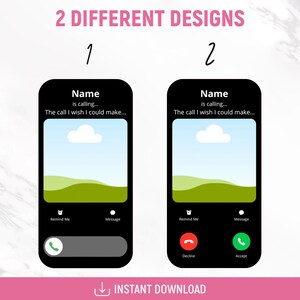 May include: Two different designs for a mobile phone screen showing an incoming call. The first design shows a green landscape with a white cloud in the sky. The second design shows the same landscape with a red decline button and a green accept button.
