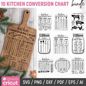 Tableau de conversion de cuisine Svg, conversion de cuisine décorative, tableau de conversions de mesure de cuisine Svg, enseigne de cuisine Svg, Silhouette, Cricut