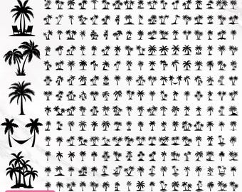 Pakiet Palm Tree SVG, Clipart Palmy, Palm SVG, Palmy SVG, Życie na plaży SVG, Sylwetka Palmy, Wektor Palmy, Natychmiastowe pobieranie