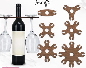 Wine Caddy Svg Bundle, Wine Glass Holder Svg, Wine Holder Svg, Wine Butler Svg, Wine Serving Tray Board, Laser Cut Files, Instant Download