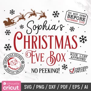 Bewerkbare kerstavond Box Svg, kerstavond krat Svg, Xmas Box Svg, Glowforge, Cricut, silhouet, DIY, bestanden knippen, png, Instant Download