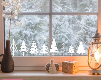 Arte natalizia per finestre, albero di Natale in formato SVG, clipart di albero di Natale, sagoma di albero di Natale, bosco, alberi della foresta invernale, download istantaneo