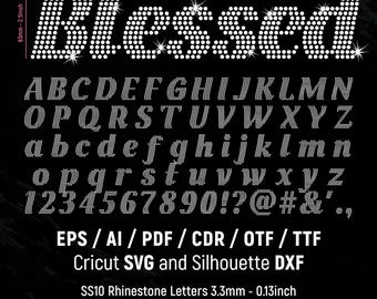 Italic Rhinestone Font, SS10, Rhinestone Alphabet, Rhinestone Letters and Numbers, Bold Font, Cricut, Silhouette, Svg, Dxf, Instant Download