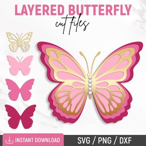 Borboleta Svg, Borboleta 3D Svg, Modelo de borboleta, Borboleta em camadas, Clipart de borboleta, Decoração de parede de borboleta, Dxf, Png, Download instantâneo