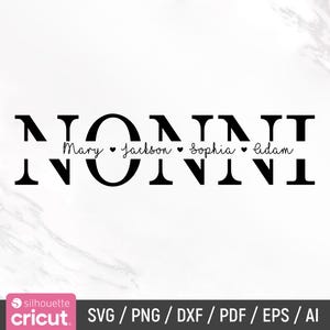 Nonni Svg, Abuela Svg, Día de la Madre Svg, Nonni Split Name Frame Svg, Abuela Svg, Archivo de corte, Cricut, Silueta, Png, Descarga instantánea