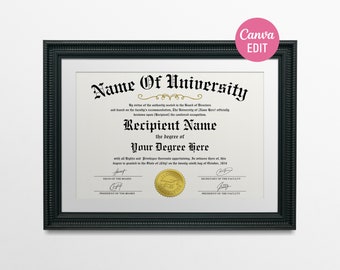 College Diploma with Gold Seal, Printable Customized University Diploma Replica Template, Editable Graduation Certificate, Canva Editable