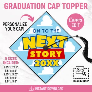 Adorno para birrete de graduación personalizado, Clase de 2026, Birrete de graduación Next Story, Birrete de graduación DIY, Canva editable