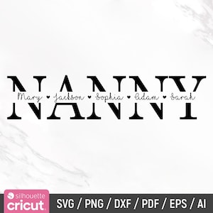 Niñera Svg, Abuela Svg, Día de la Madre Svg, Niñera con marco de nombre dividido Svg, Abuela Svg, Archivo de corte, Cricut, Silueta, Descarga instantánea