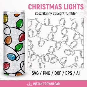 Modelo de copo de luzes de Natal Svg, design de embalagem de copo de Natal, embalagem de copo fino de 20 onças, copo estourado Svg, glitter, sublimação
