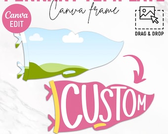 Pennant Frame Canva Template, Mascot Pennant Frame, Pennant Flag Frame, School Sports, Sports Team, Editable Pennant Frame, Canva Editable