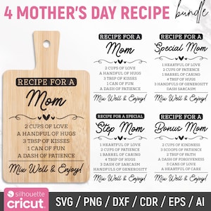 Tabla de cortar para mamá (Svg), Día de la Madre (Svg), Cocina (Svg), Receta para mamá, Madrastra (Svg), Mamá extra (Svg), Hazlo tú mismo, Descarga instantánea