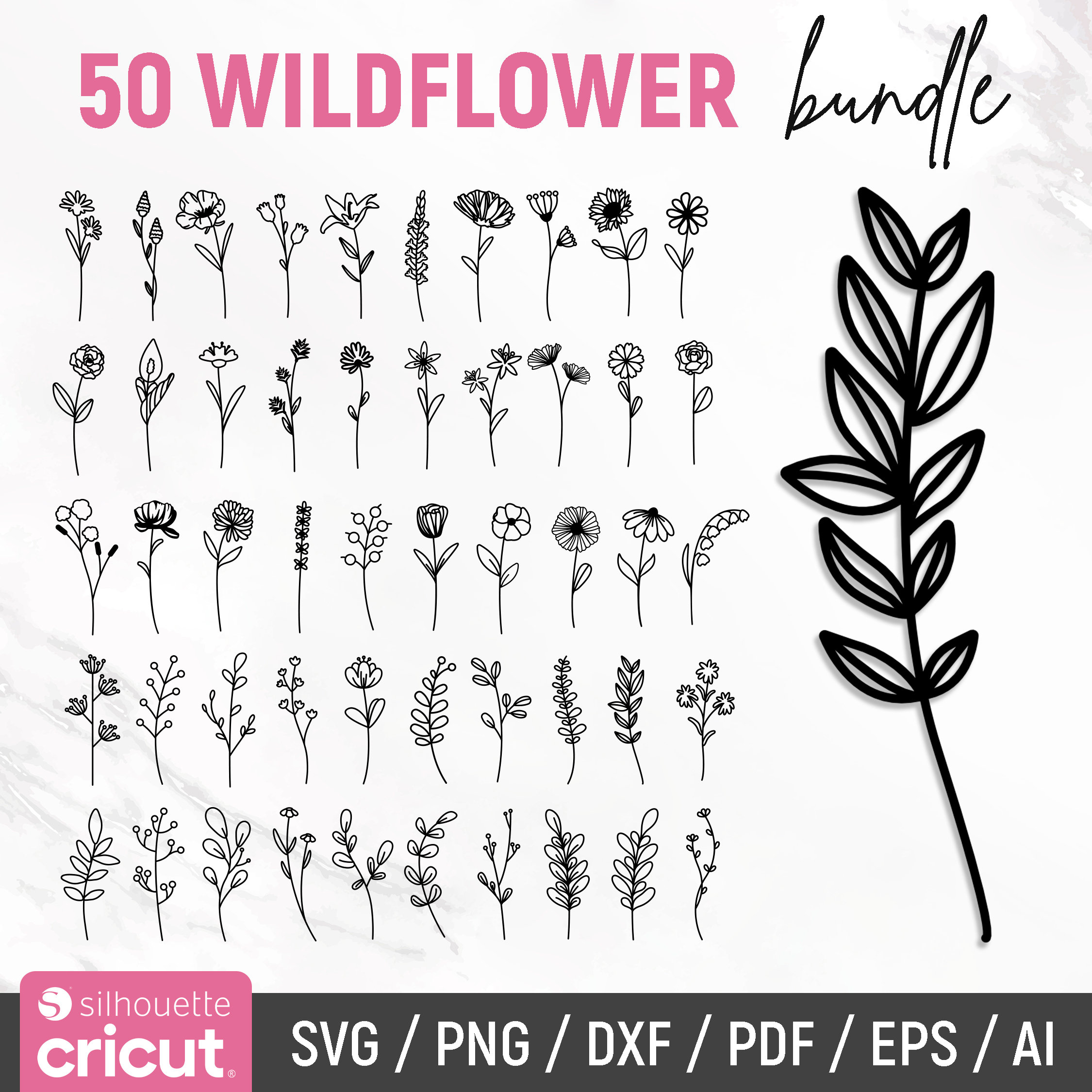 50 Wildflower Svg Bundle, Flower Svg, Floral Svg Bundle, Wildflower Svg ...