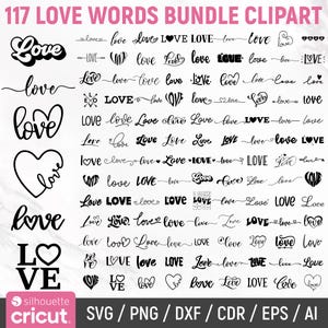 Bundle Svg amour, mot amour Svg, Clipart amour, amour coeur Svg, coeur Svg, Svg de la Saint-Valentin, Saint-Valentin, fichier coupé, Png, téléchargement immédiat