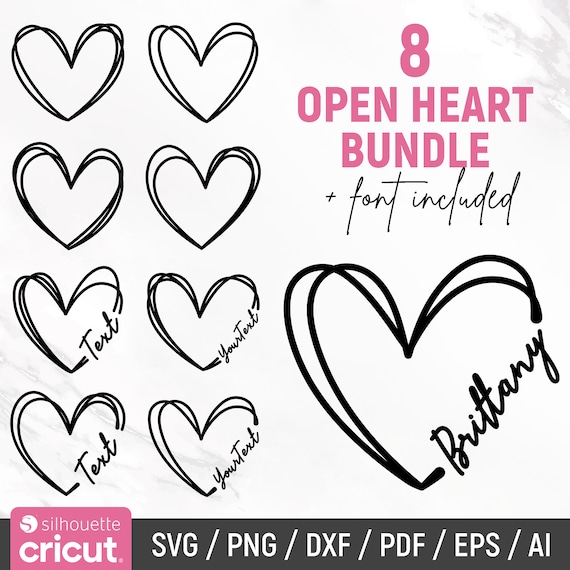Doodle Heart SVG Bundle, Heart SVG Bundle, Sketch, Hand-drawn Heart svg, Valentine Heart svg, Name Frame svg, Cut Files Cricut, Silhouette