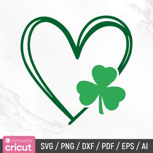Saint Patrick coeur Svg, Shamrock coeur Svg, Shamrock Svg, feuille de trèfle Svg, Svg trèfle, Svg irlandais, trèfle Svg, Png, téléchargement immédiat