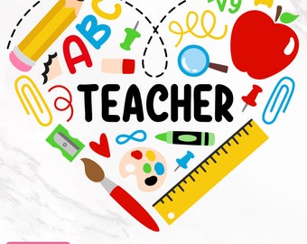 Lehrer Herz SVG, Lehrer-Svg, zurück in der Schule, Lehrer-Geschenk, Lehrer-Shirt-Svg, Schulbedarf-Svg, Sublimationsdesign, Cricut-Schnitt-Datei