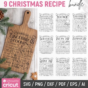 Recette de Noël, Svg recette de cuisine, Svg cuisine de ferme, Recette de Thanksgiving, Planche à découper, Gravure, Décoration de cuisine, Dxf