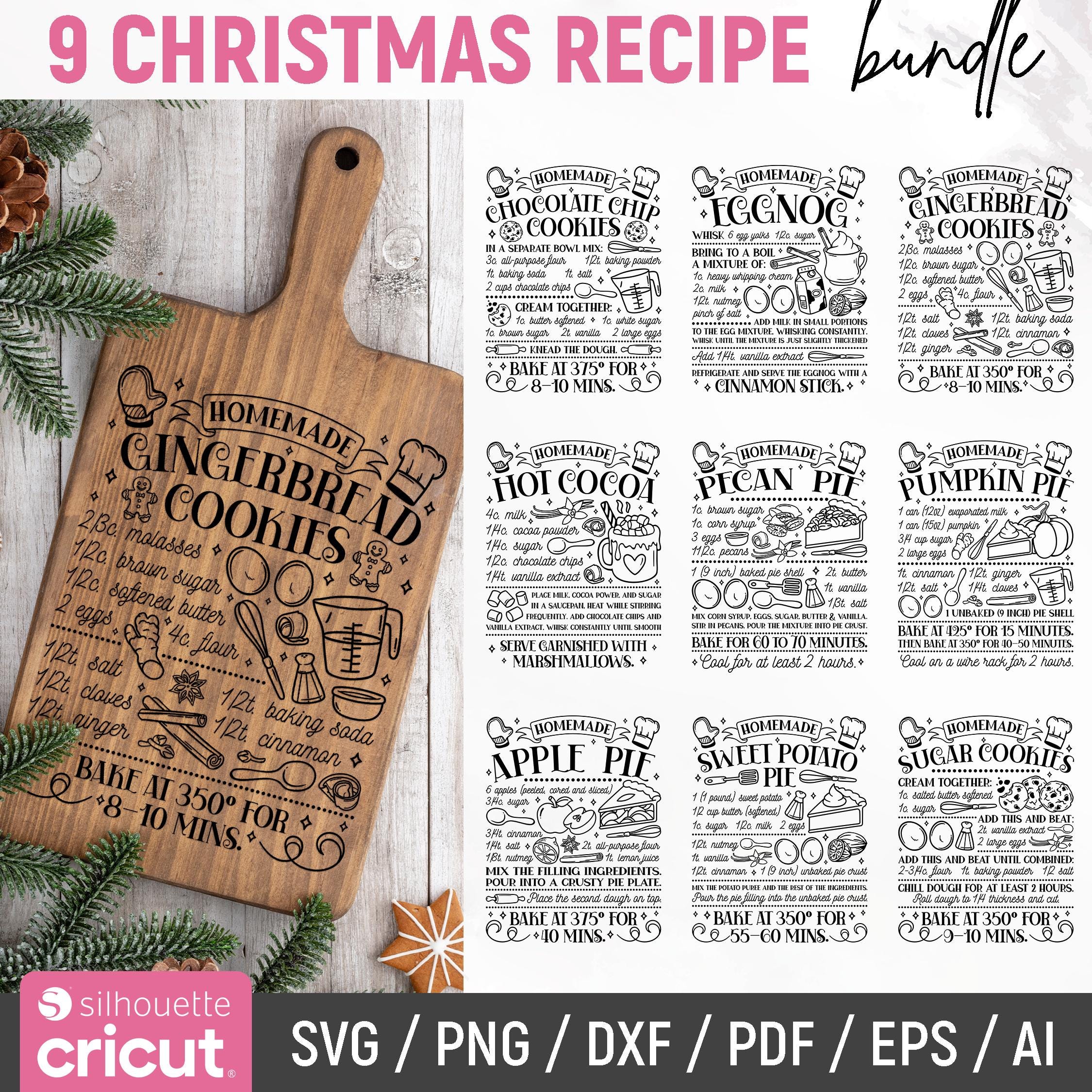 Christmas Recipe, Recipe Svg, Kitchen Svg Bundle, Farmhouse Kitchen Svg, Thanksgiving Recipe, Cutting Board, Engraving, Kitchen Decor, Dxf
