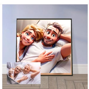 Animazione personalizzata con cornice, ritratto di cartone animato da foto, incorniciato pronto da appendere