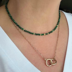 5A Malachite Choker: 18k Gold Plated, Gemstone Healing Necklace