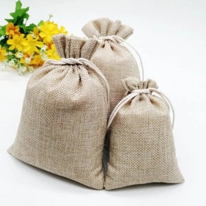 burlap pouch, drawstring linen pouch, wedding favor pouch