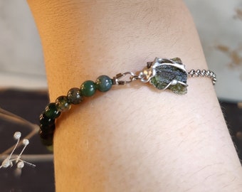 moldavite bracelet, meteorite crystal bracelet, genuine moldavite, vintage bracelet, meteorite, moldavite talisman, moldavite crystal