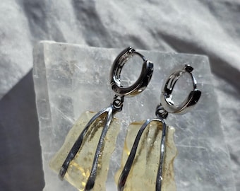 Libyan Desert Glass Earrings: Genuine Meteorite Crystal, Stainless Steel Hooks