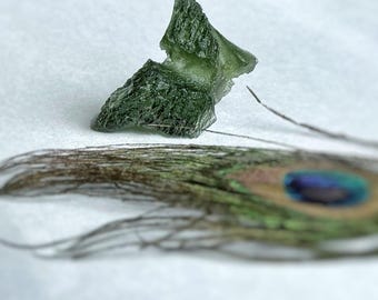 Certifierad Moldavitkristall: 7,38 g grön Tektitmeteorit Talisman