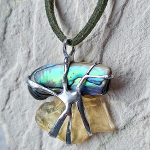 Colgante de concha de abulón de cristal del desierto libio – Collar de cristal de tectita natural, armonía del océano del desierto